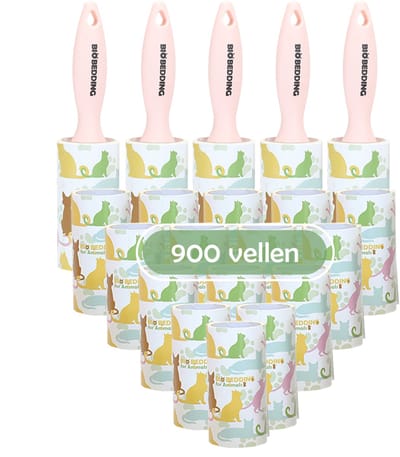 Kleefroller Roze – 900 Vellen | Pluizenroller – Kledingroller – Lintroller – Haarverwijderaar – Voor Kattenharen, Hondenharen, Stof en Pluisjes – Plakroller – Navulbaar