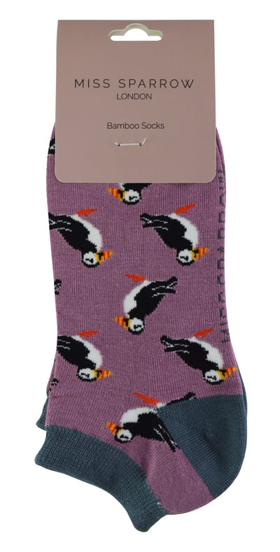 Miss Sparrow - Dames Bamboe Trainer Sokken - Puffins (Mauve)