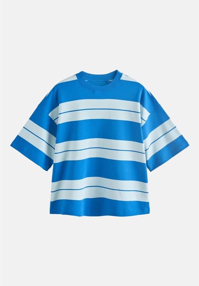 Next - Dames - T-shirt met ronde hals, oversized boxy pasvorm en zware stof - Blauw