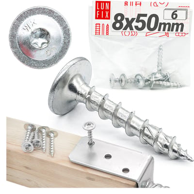 LUN FIX - Set paalschroeven - 8x50 mm - verzinkt staal - 6 stuks - Torx T30 - houtbouw