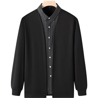 Herfst Nieuwe Heren Fake Tweedelig Shirt Trui Vest Casual Zakelijk Trui Trui Jas Herenkleding 4XL black