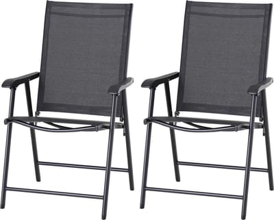 2x Tuinstoel met armleuning - Tuinstoelen - Stoel - Campingstoel - Tuin stoel - Klapstoel - Set van twee - zwart