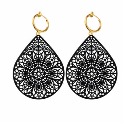 Klem oorbellen - zwart - filigraan - goud- geen gaatje- Charme Bijoux