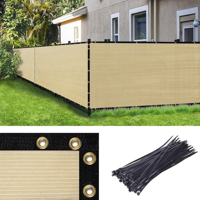 Beige Hek Privacyscherm 5'x50' - Zware Standaard met 90% Verstopping en Kabelbinders Inbegrepen