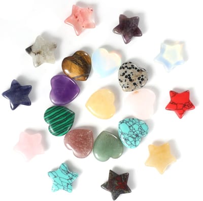 cobee 20 stuks helende stenen, kristallen set, ster en hart, edelstenen, kleurrijke helende stenen, kristallen set, kleine zak-edelstenen, geluksbrenger, geluksstenen, voor motivatiegeschenken