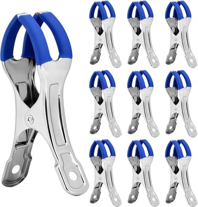 10-pack - Wasknijpers - Metalen veerklemmen - Meubelklemmen - Windbestendige, sterke klemmen - Multifunctioneel - Roestvrij staal - Geschikt voor waslijnen buiten, strandstoelen, tafelkleden en kleding - 11*2,4*5,8 cm - Blauw