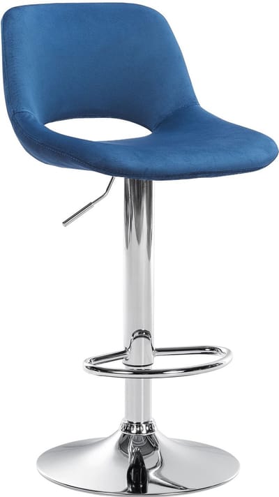 CLP Camden Barkruk - Met rugleuning - Verstelbaar - Velvet - Fluweel - chroom/blauw