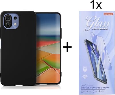 Hoesje Geschikt voor: Xiaomi 11 Lite 4G / 5G Silicone - Zwart + 1X Tempered Glass Screenprotector - ZT Accessoires