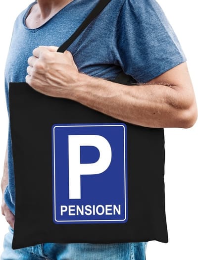 Pensioen P - parkeerbord - cadeau tasje - zwart - voor volwassenen - Pensioen en VUT kado