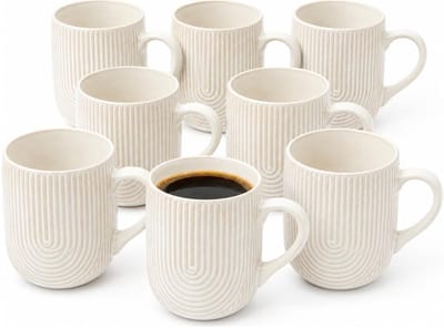 Secret de Gourmet koffie mok Memphis - 8x stuks - wit - 300 ml - drink mokken - keramiek - met stijlvol motief