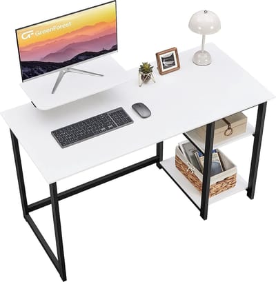 Bureau-computer thuis met display stand en flip plank- eenvoudige schrijfster-wit