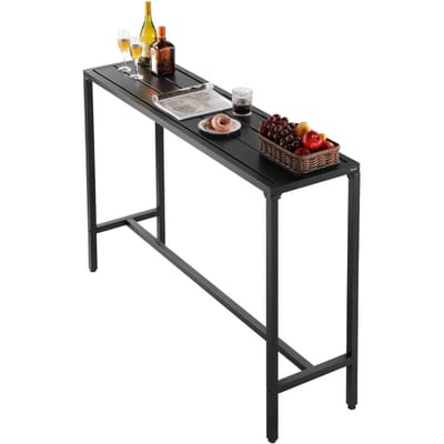 Buiten Barkruk Tafel, 140 x 37,5 cm Terras Barkruk Tafel, Waterdicht Blad & Stevig Metalen Frame, Rechthoekige Tafelblad Hoogte Eettafels, Buitenmeubilair voor