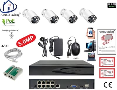 Home-Locking complete set PoE camera beveiligingssysteem met bewegingsdetectie camera's en NVR 8ch 8MP H265 met 4 bullet camera's 5.0MP CS-4-1521