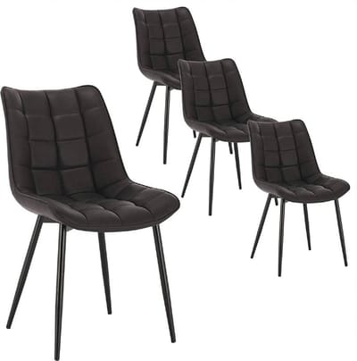 Kamyra® Kunstlederen Stoelen - Eetkamerstoelen - Kunstleer - Voor bij de Eettafel, Woonkamer & Slaapkamer - Set van 4 - Antraciet