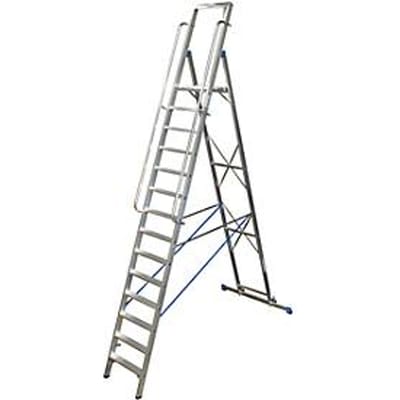 Trapladder, met groot platform, aluminium, met 12 treden
