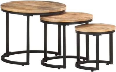 Set bijzettafels - Tafeltjes hout - Woonkamer decoratie - Uniek mangohout - 3 stuks - Natuurlijk