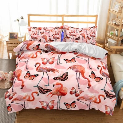 Collection de Linge de Lit Flamant Rose Simple Jumeau Complet Queen King Size Collection de Lits Flamant Chambre d'Adulte Enfant Housse de Couette Collections Anime 3D 013 AU Double(180x210cm)