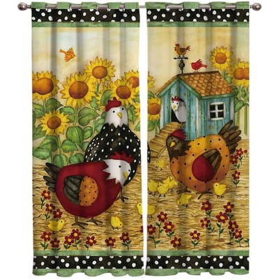 Boerenleven Haan Hen Zonnebloem Huisdecoratie Raamgordijnen Slaapkamer Keukengordijn Paneelgordijnen voor Woonkamer 135W x 185H(cm)