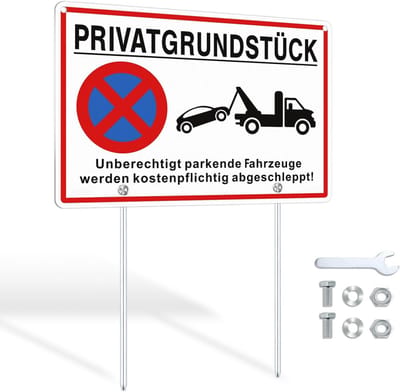 Privé parkeerplaats verbodsbord met palen - 30 x 20 cm aluminium, duurzaam en weerbestendig