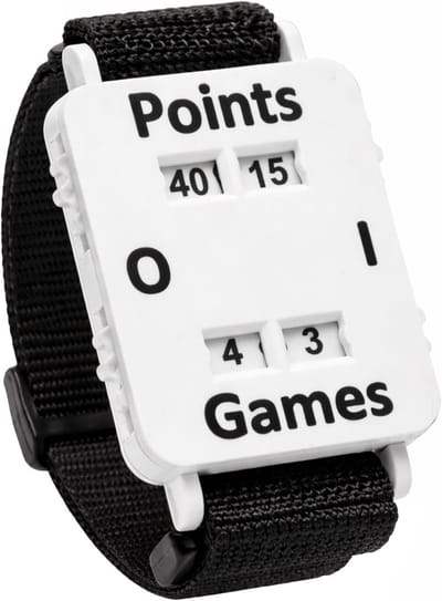 Oneay Tennis-/paddleball-polsscorebord – Mechanisch scorebord met draaiknop en verstelbare elastische polsband, lichtgewicht en draagbaar, houdt de wedstrijdscores bij.
