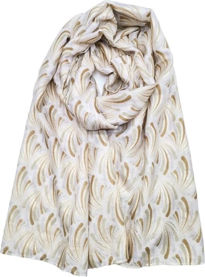 Lange dames sjaal Henriet fantasiemotief beige tanny licht bruin goud licht tanny