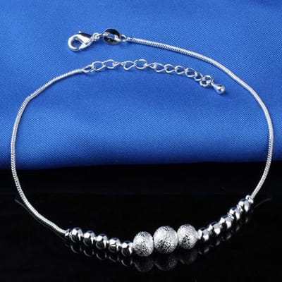 Fako Bijoux® - Enkelbandje - Enkelsieraad Verzilverd - Bolletjes Glitter & Glanzend - 21cm - Zilverkleurig