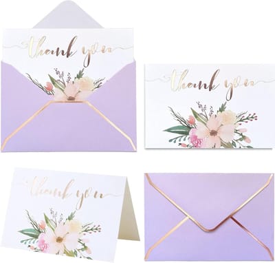 Set van 36 Dikkedruk Bedankkaarten met Enveloppen - Paars - Geschikt voor Bruiloft, Babyshower of Zaken