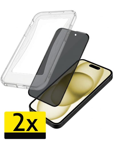 Anti-Spy Screenprotector - Geschikt voor Apple iPhone 15 - 2 Stuks - Met Installatie Kit - Flexibel Glas - Privacy Beschermglas - Tempered Glass - Screen Protector