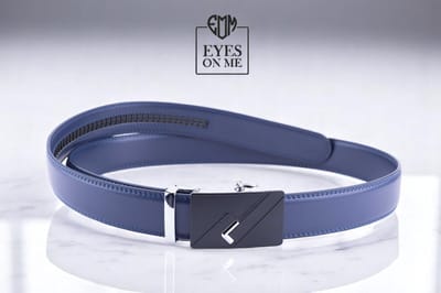 Blauwe lederen riem zonder gaatjes met automatische gesp voor heren ( model C009 )