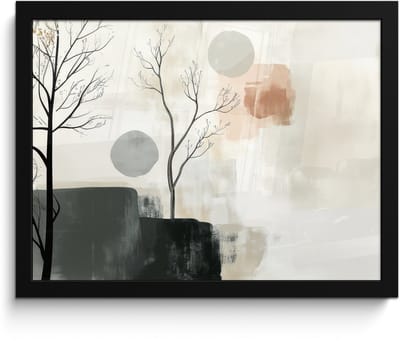 Poster in lijst - Fotolijst 40x30 cm - Posters - Wabi sabi - Beige - Plant - Posterlijst zwart - Decoratie - Wanddecoratie woonkamer - Muurdecoratie slaapkamer