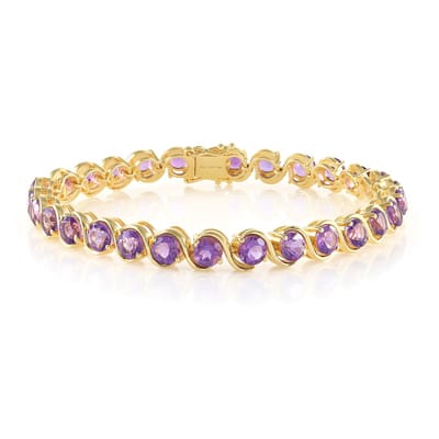 Cavill - Zilveren Armband Verguld - 925 Sterling Zilver - 28 Rondgeslepen Marokkaanse Amethisten 11,3 ct - Luxe Verstelbare Damesarmband Paars