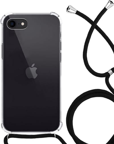Hoesje - Geschikt voor Apple iPhone 7 - Met Koord - Shock Proof - Siliconen Case - Back Cover - Telefoonkoord - Telefoon Hoes Shockproof - Telefoonketting - Telefoonhoesjes - Transparant