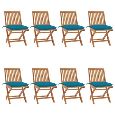 vidaXL - Opklapbare - stoelen - met - kussens, - 8 - stuks, - massief - teakhout
