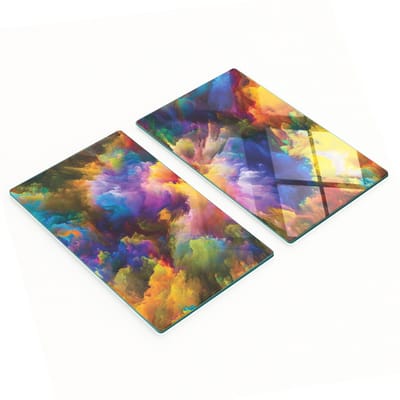 Keukenplanken van gehard glas met een explosie van kleuren en grafische prints, 2x30x52 cm