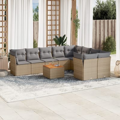 vidaXL - 10-delige - Loungeset - met - kussens - poly - rattan - beige