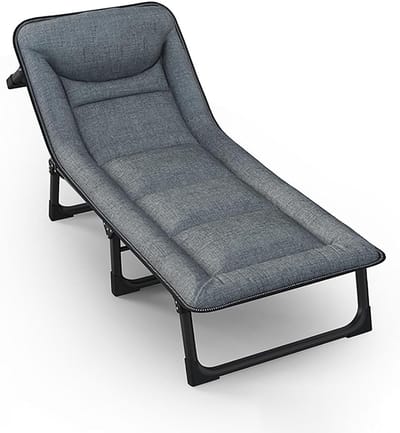 Opvouwbaar campingbed - Reisbed matras - Ontspannen buiten - Verstelbare hoofdsteun - 190x65cm - Grijs