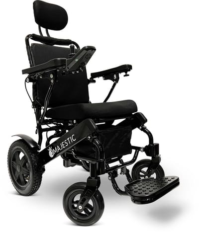 COMFYGO IQ-9000 AR Elektrische rolstoel, lichtgewicht, draadloze afstandsbediening, tot 30km, handmatig inklapbaar met Automatisch achterover leunen, Zwart frame & Zwart standaard fabric, Zitbreedte 45cm