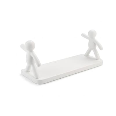 Witte kunststof wandplank met humanoid figuren wandrek modern design plank zonder zichtbare montage voor badkamer woonkamer slaapkamer