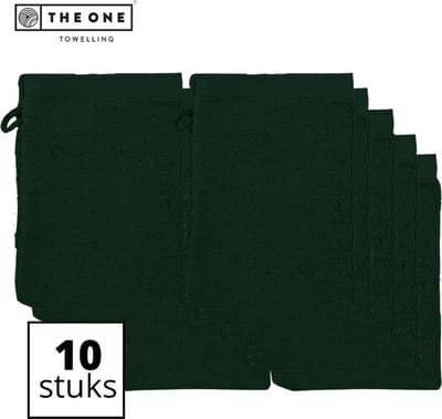 The One Towelling Washandjes - 16 x 21 cm - 10 Stuks - Washanden - Voordeelverpakking - 100% Katoen - Donkergroen