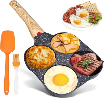 Allecta - Pannenkoekenpan met 4 vormen | Antiaanbaklaag | Voor hamburger, gebakken ei | Keramische inductiepan - Gas- en elektrische kookplaat