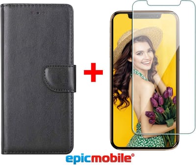 Hoesje geschikt voor iPhone 11 Pro Max book case - deluxe portemonnee hoesje + Screenprotector - 9H tempered glass - Zwart - EPICMOBILE