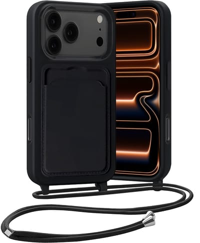 Hoesje Geschikt voor iPhone 17 Pro Max / 18 Pro Max Hoesje Met Telefoonketting Pasjeshouder Case Koord - Hoesje Geschikt voor iPhone 17 Pro Max / 18 Pro Max Hoes Met Kaarthouder - Zwart