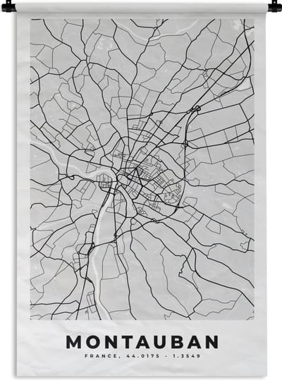 Wandkleed - Wanddoek - Frankrijk - Montauban - Stadskaart - Plattegrond - Kaart - 120x180 cm - Wandtapijt