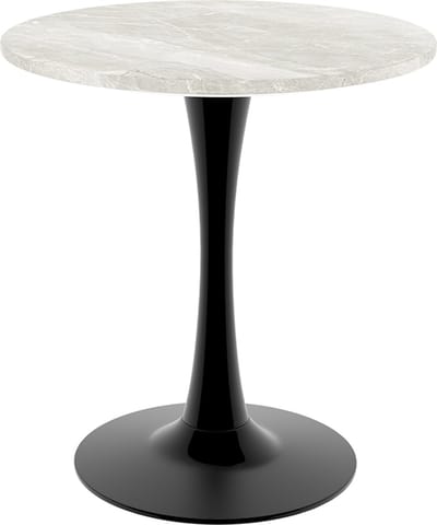 Ronde Eettafel - Kleine Eettafel - Marmerlook Tafel - Bistrotafel - Wit Geaderd - Modern - Stevig - Keuken - 70x70x72 cm - 2 tot 4 Personen - Zwart