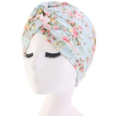 Nieuwe Vrouwen Zachte Bloemenprint Katoen Vrouwen Tulbandhoeden Mode Banadans Kanker Hoofdband Chemo Muts Hoofdwikkel Haaraccessoires Size fits all white