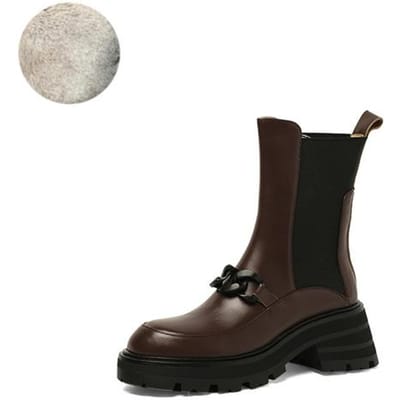 Bottines Chelsea en cuir véritable pour femme, chaussures à la mode avec fermeture à chaîne, bout rond, talon épais, bottines d'hiver 39 black
