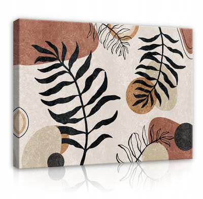 WALLARENA - Canvas schilderij - 100x70 cm - Grote beige Boho bladeren