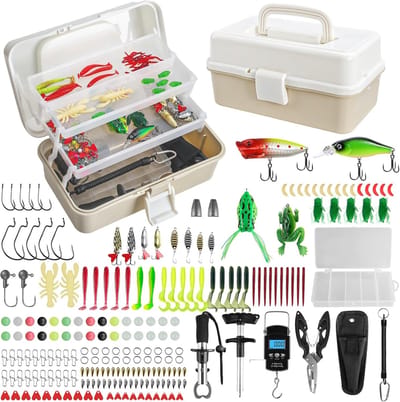 SnelShoppen - Fish Tray Set 213 Pcs Visgerei en Accessoires, 3-laags Vissersgerei met Lipclips, Haakverwijderaar en Opbergdoos, Geschikt voor Kinderen