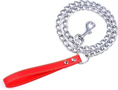 Nobleza Hondenriem met Metalen Ketting - Kettinglijn Hond - 120 cm - Maat S - Rood