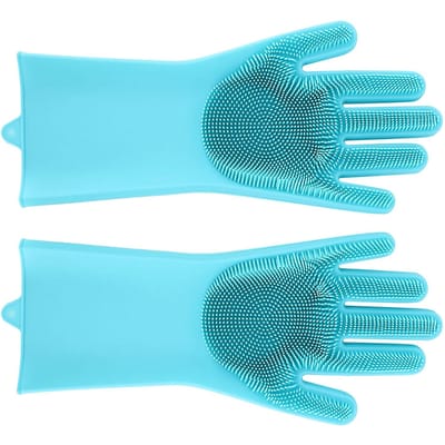 2 Pièces Gants de Douche de Massage pour Bain d'Animal de Compagnie Chat Chien Brosse Nettoyante Multifonctionnelle blue
